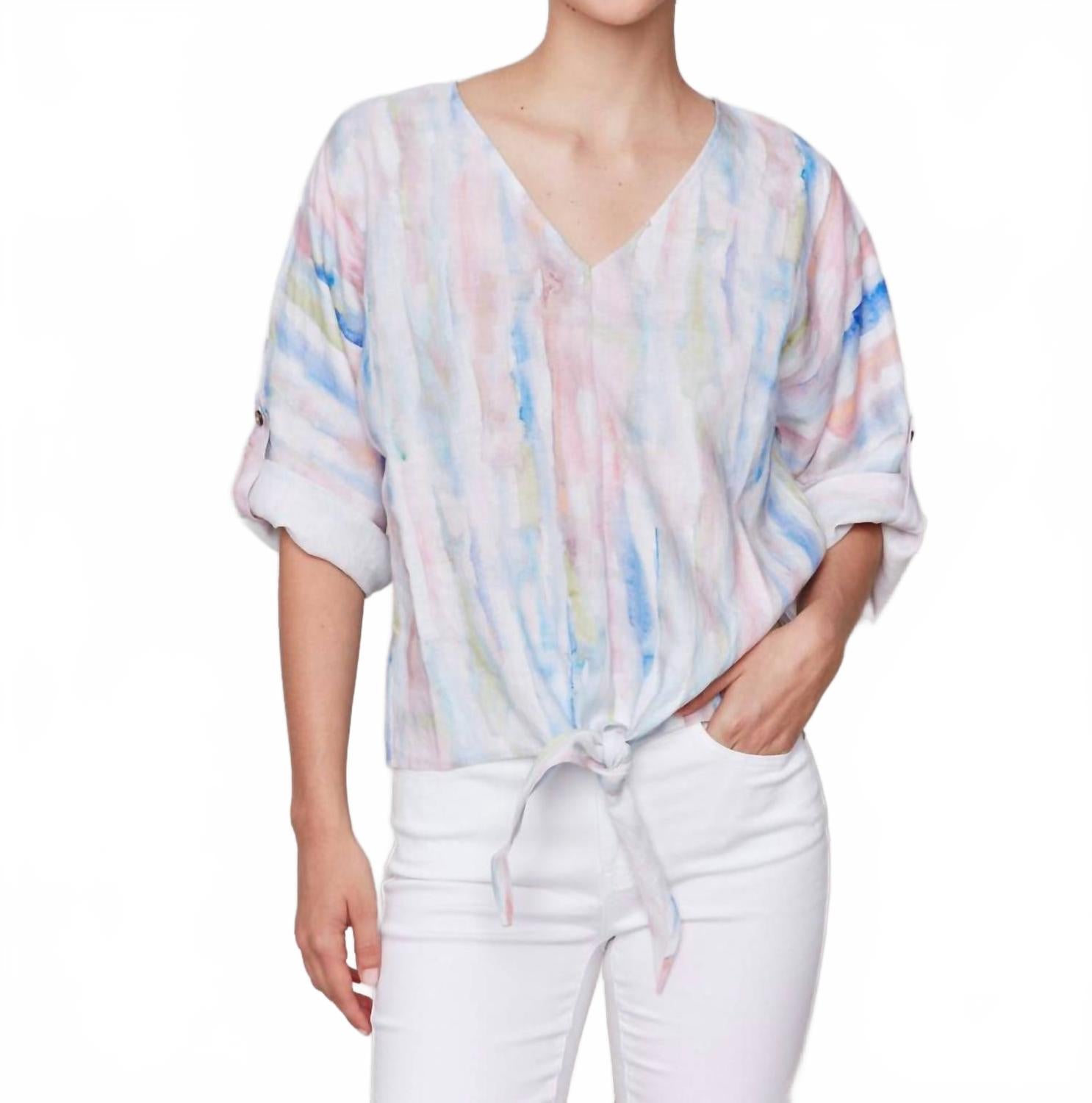 

Принтованная блуза с 3/4 рукавом и завязкой спереди в акварельных тонах CHARLIE B, Watercolor