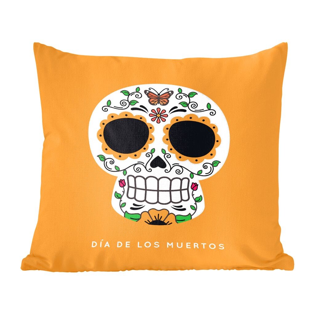

Декоративная подушка MuchoWow, диванная подушка, декоративная подушка для гостиной, 60 х 60 см, счастливый череп на желтом фоне - чехол на подушку - хлопковая ткань - декоративные наволочки