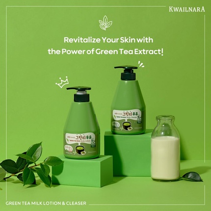 Лосьон для тела с зеленым чаем Kwailnara Green Tea Milk для освежения кожи Welcos — фото 2
