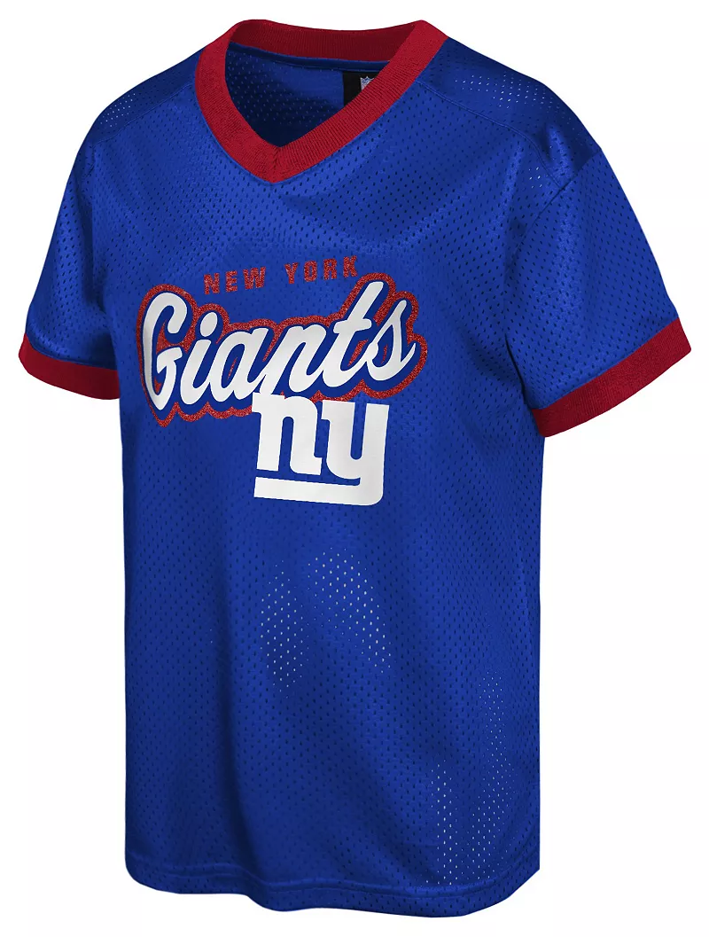

Одежда команды НФЛ для девочек-подростков New York Giants Fashion синяя футболка в сетку NFL Team Apparel