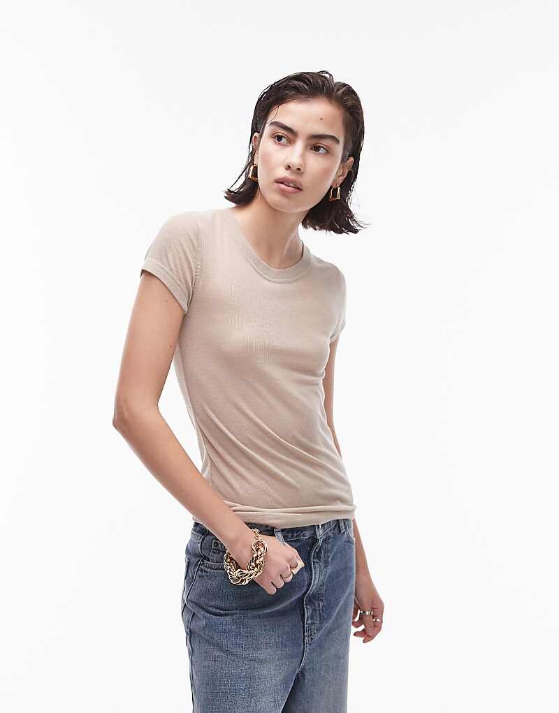 

Topshop – Premium – Прозрачная удлиненная футболка в натуральный рубчик