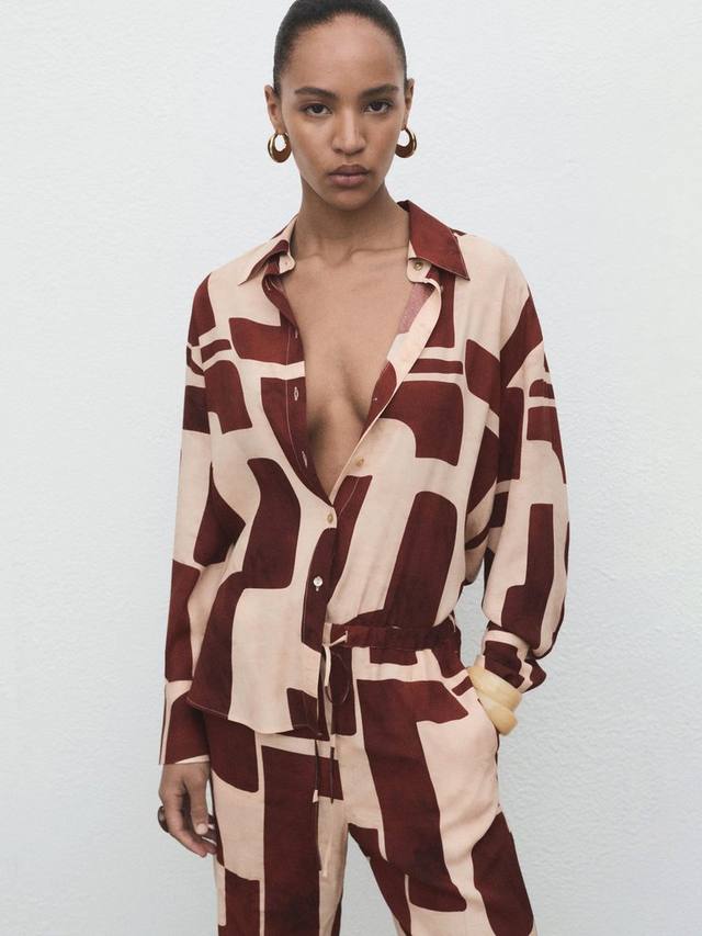 

Parisi Geometric рубашка с длинными рукавами Mango, Cream/Multi