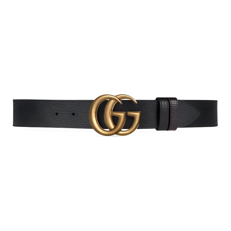 GUCCI Двойная латунная пряжка реверсивный текстурированный кожаный ремень, Black — фото 3