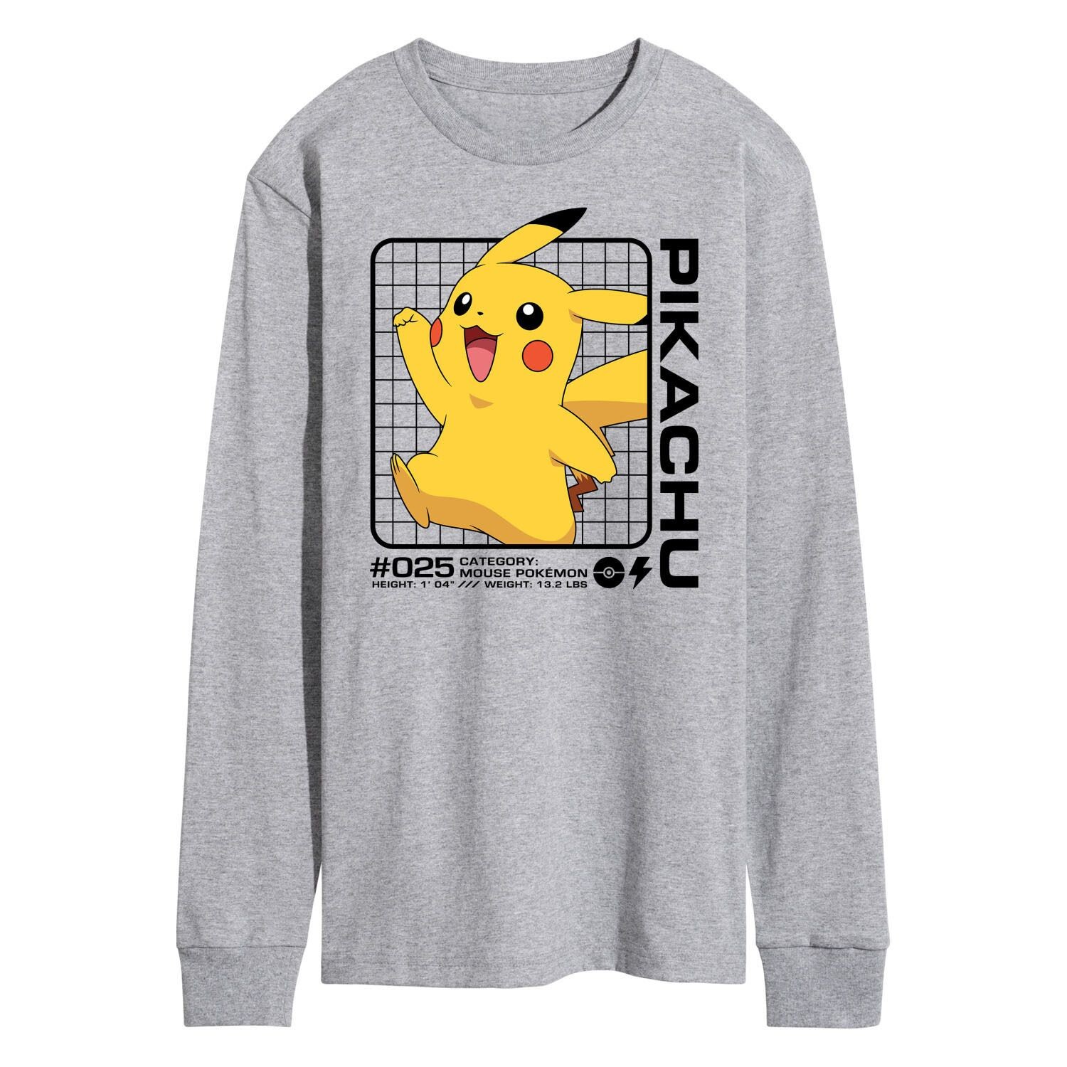 

Мужская футболка с длинными рукавами и рисунком Pokemon Pika Stats