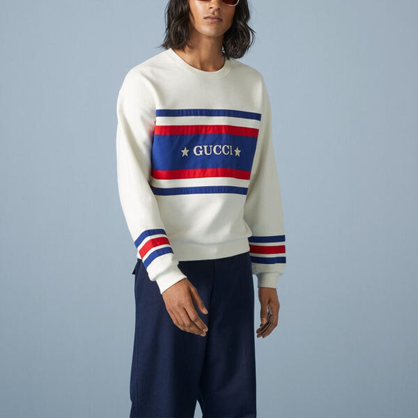 Свитер cotton jersey sweatshirt with embroidery 'off white' Gucci, белый — фото 4