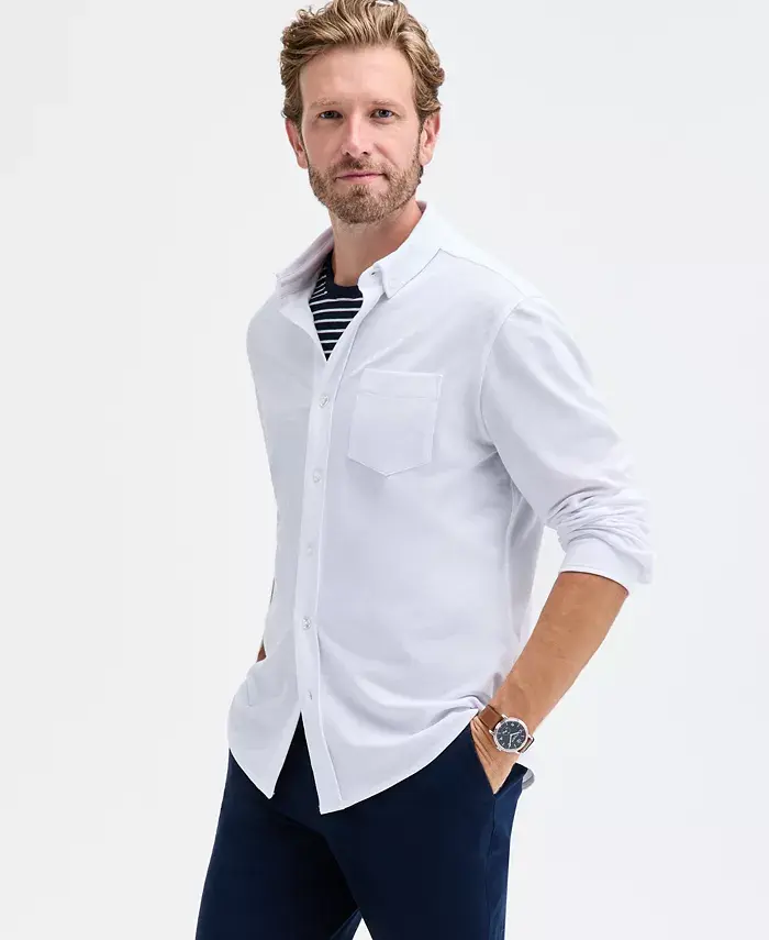 

Мужская вязаная рубашка на пуговицах с длинным рукавом Club Room, белый