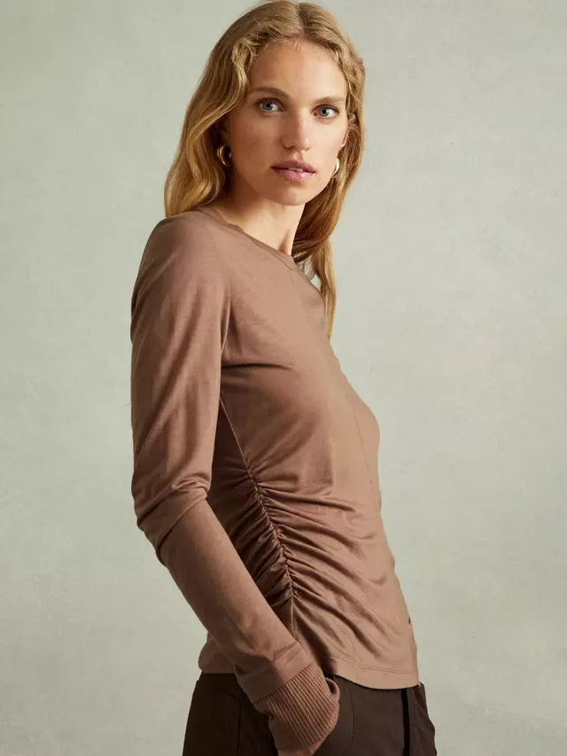 

Топ Reiss Sierra Wool Blend Ruched, цвет mink