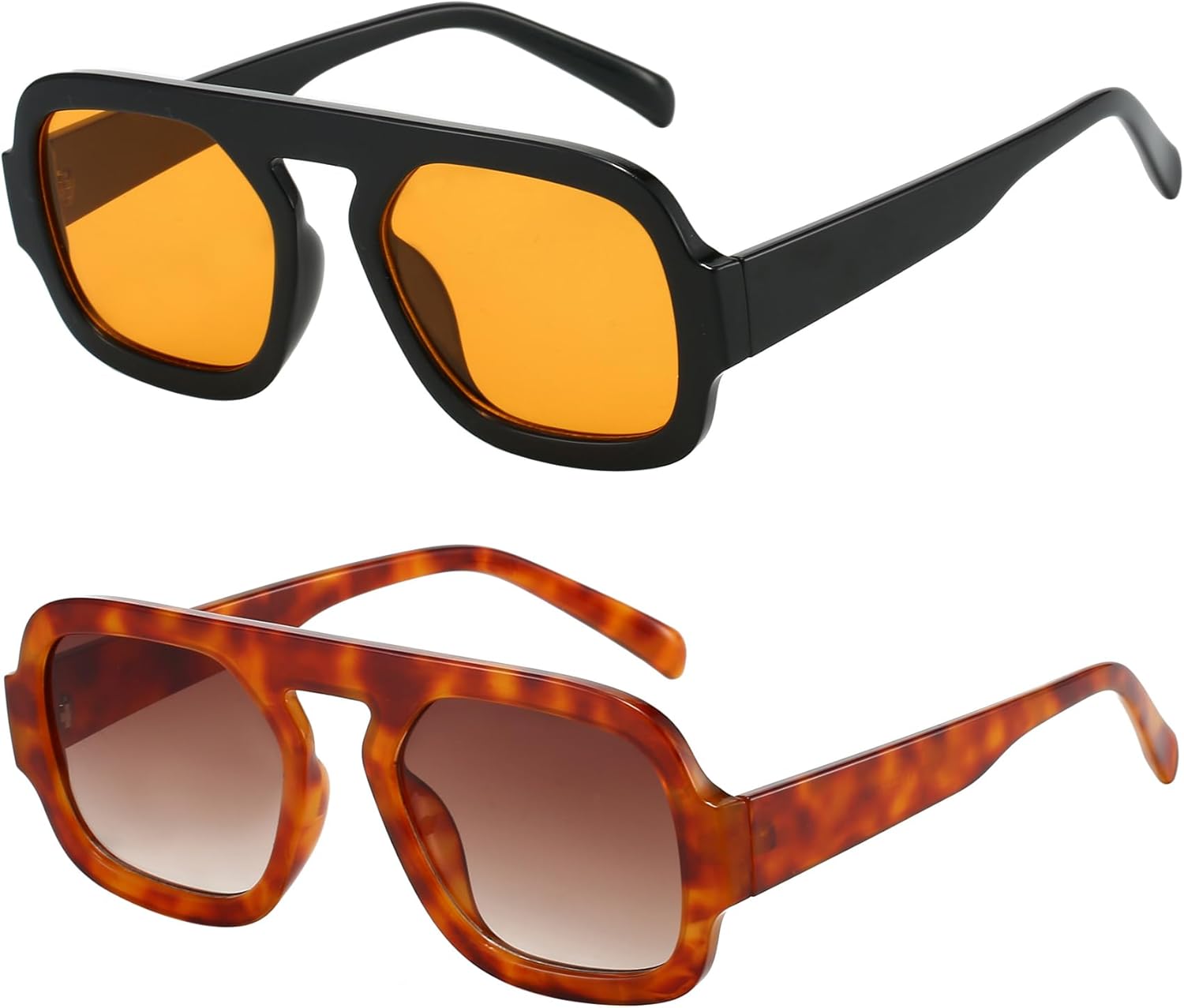 

Модные квадратные солнцезащитные очки-авиаторы для женщин, дизайнерская стильная оправа, винтажные солнцезащитные очки MUNSADE, (2 Pack) Black/Orange+orange Leopard/Brown