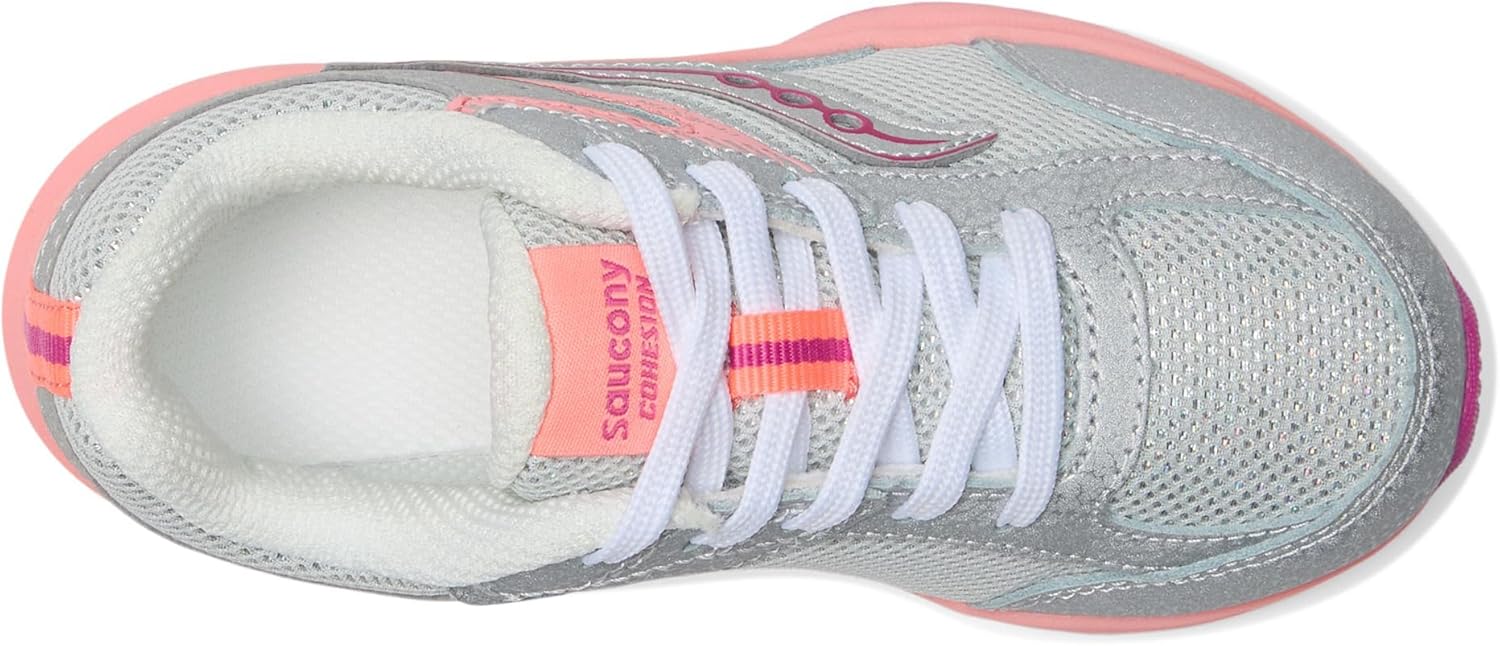 Детские кроссовки Cohesion для мальчиков и девочек Saucony, Silver/Coral — фото 2