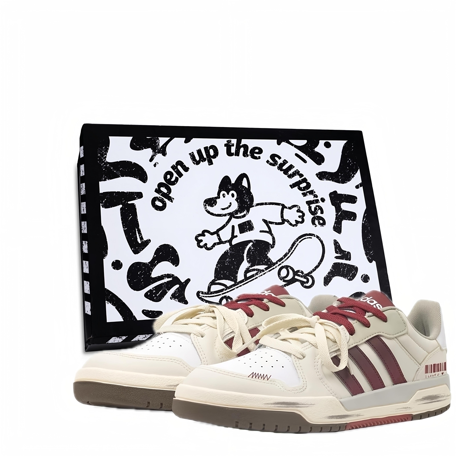 

Entrap Say I Love You Box - износостойкие, легкие и дышащие низкие скейтбордные кроссовки унисекс Adidas Neo, экрю бордовый