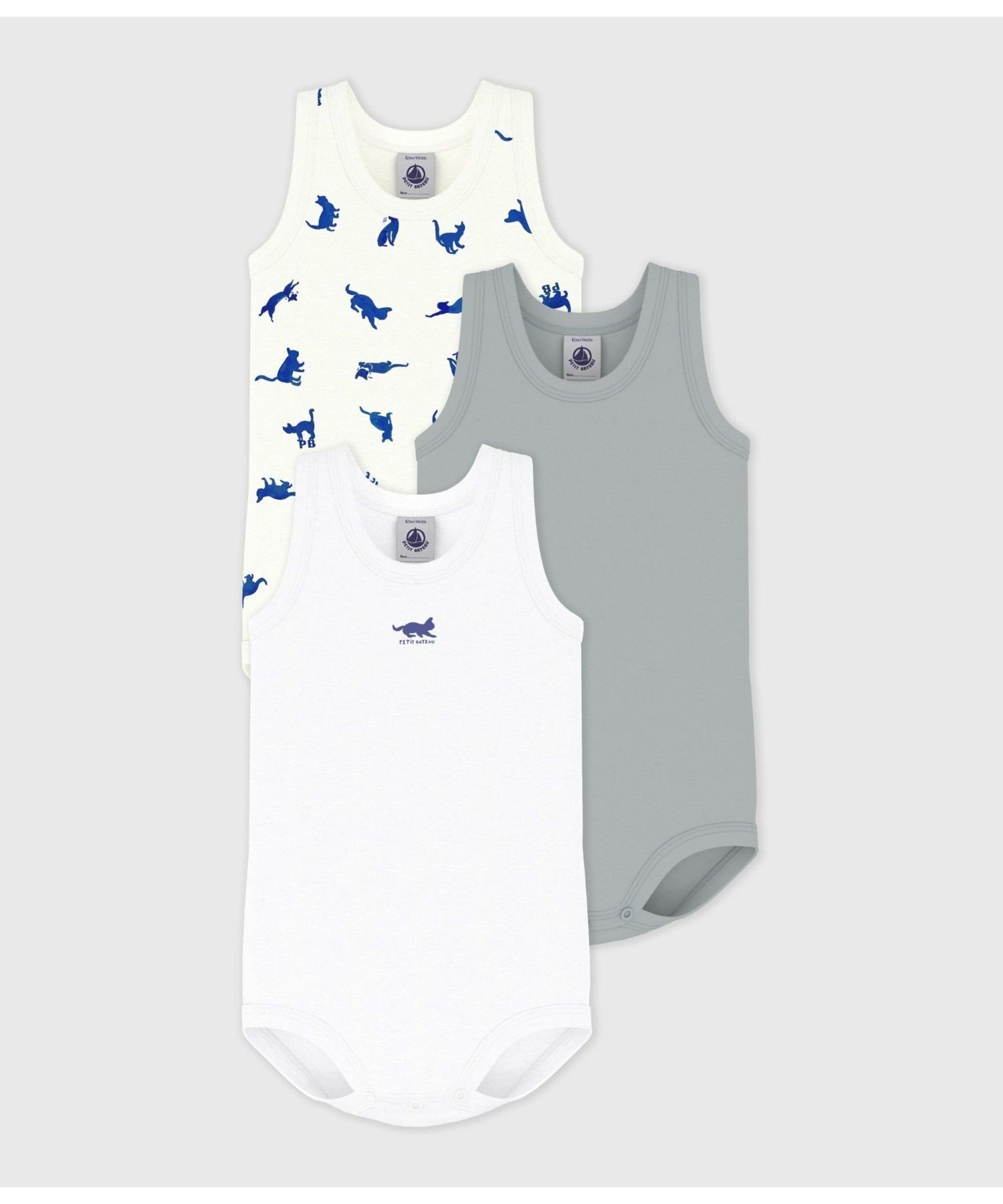 Боди без рукавов с принтом кошки (комплект из 3 штук) PETIT BATEAU, Multicolor 1