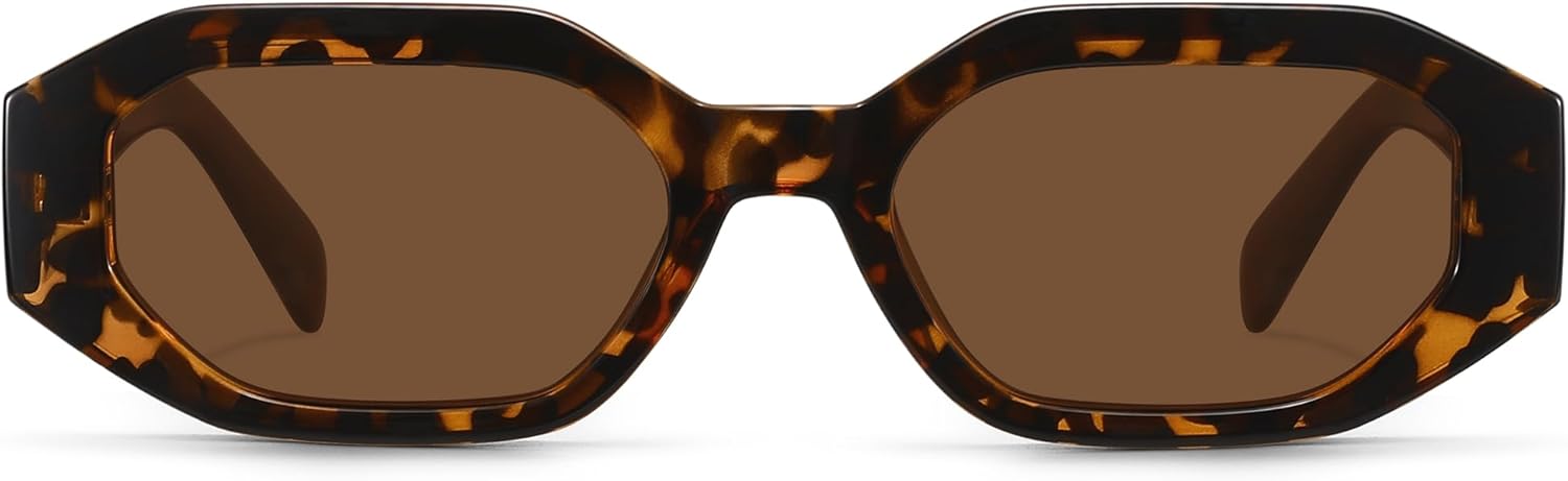 

Ретро поляризованные солнцезащитные очки прямоугольной/шестиугольной формы для женщин, модные винтажные солнцезащитные очки в узкой шестиугольной оправе из ацетата в стиле 90-х Nuptam, Tortoiseshell Frame/Coffee Lens