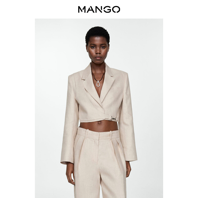 

Льняной костюм Mango с коротким воротником и открытой талией, кремовый