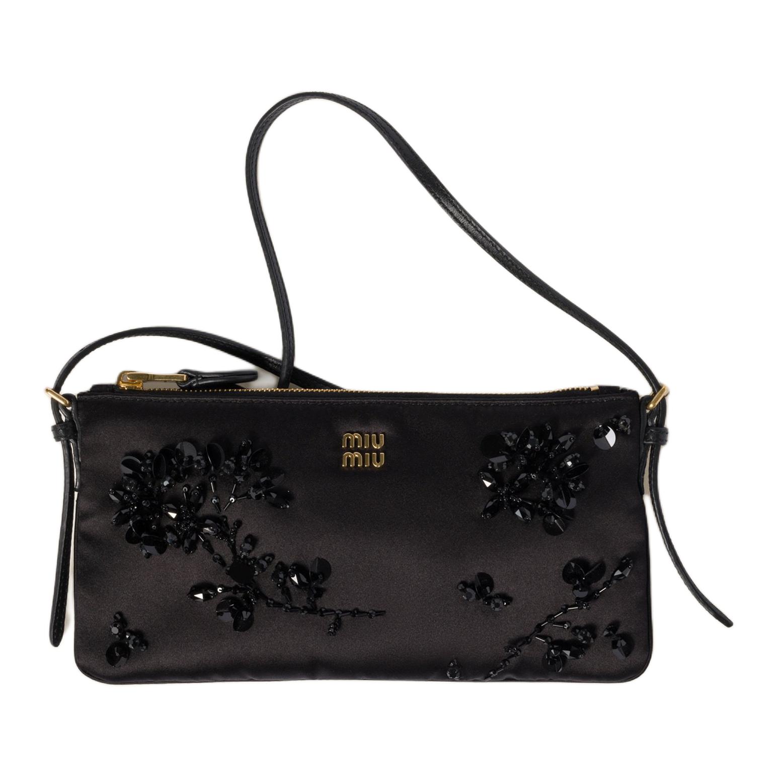 MIU MIU Шелковая мини-сумка через плечо для женщин Black — фото 2