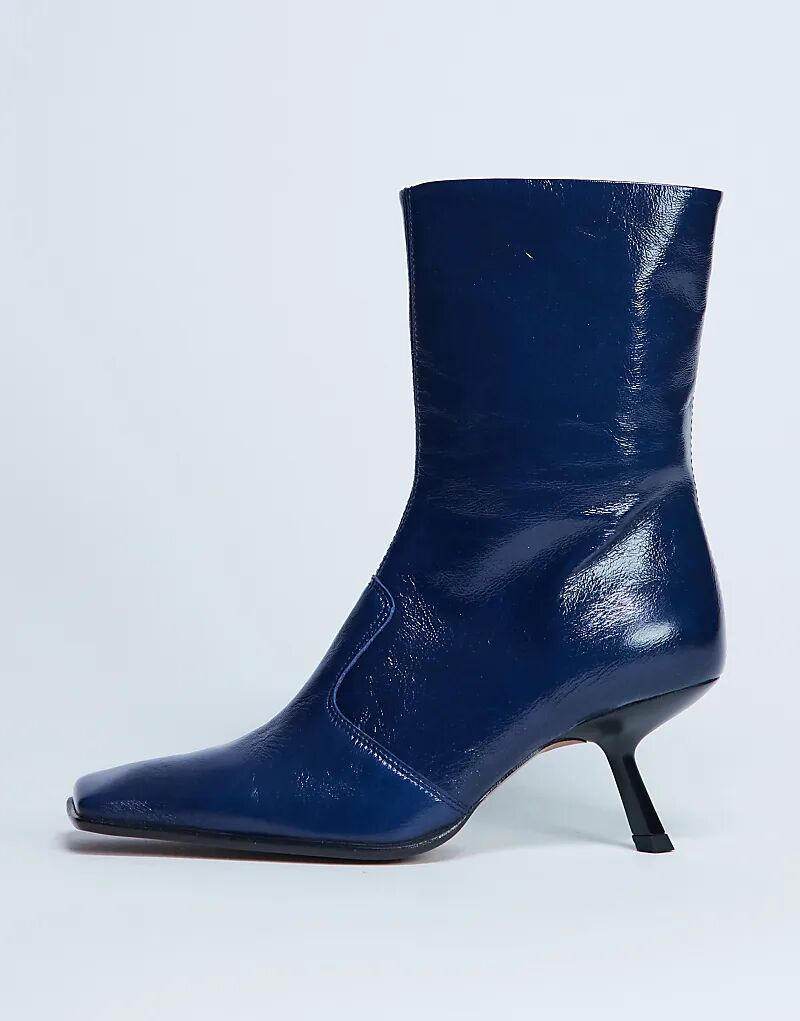 Ботильоны Topshop Sienna Premium из натуральной кожи с квадратным носком и средним каблуком, темно-синего цвета — фото 4