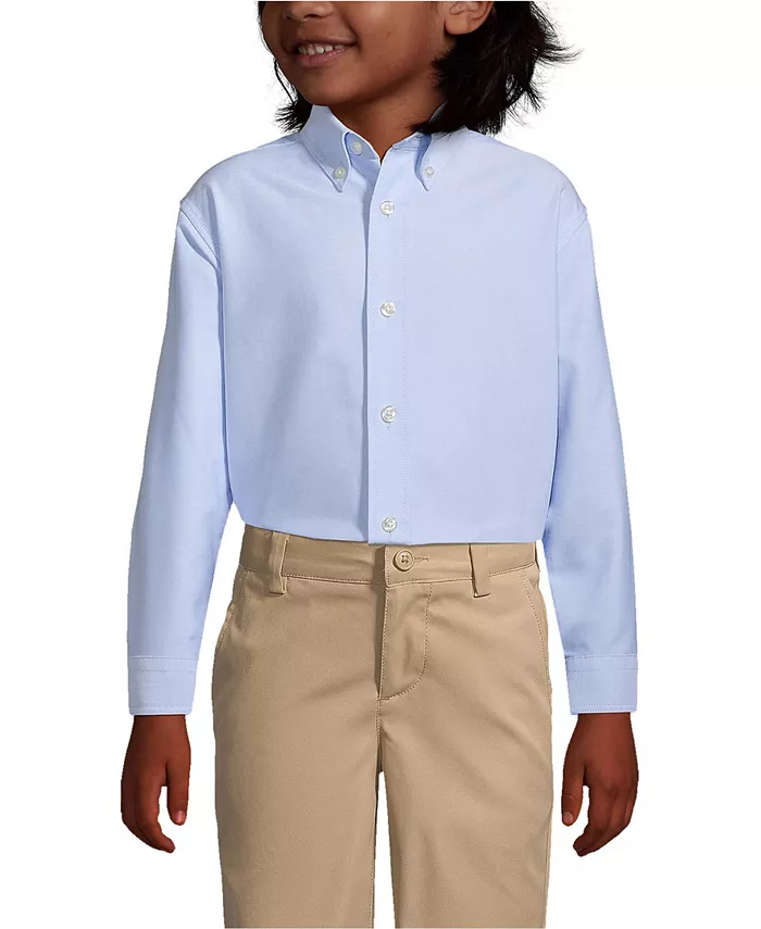 

Рубашка для мальчиков старшего возраста с длинным рукавом Oxford Dress Shirt (однотонная) Lands' End, синий