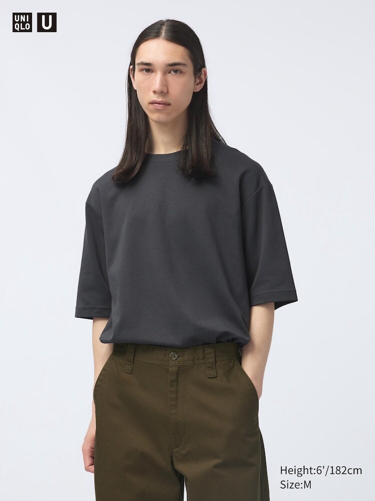 

Футболка свободного кроя Airism из хлопка с круглым вырезом Uniqlo, цвет 07 серый