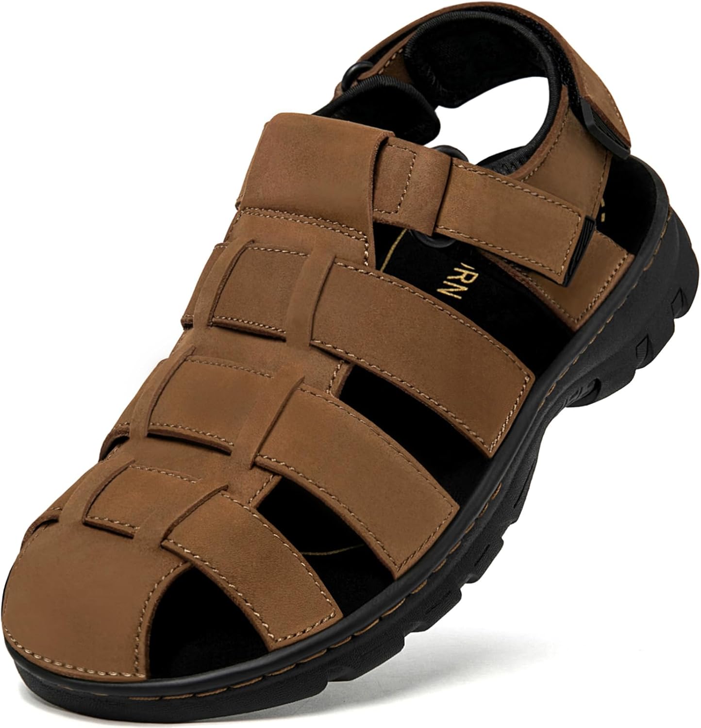 

Мужские кожаные сандалии для рыбаков с закрытым носком, для прогулок, повседневного и спортивного использования, с амортизирующей стелькой из пены с эффектом памяти, летние, уличные, регулируемые и удобные Boveshorn, хаки