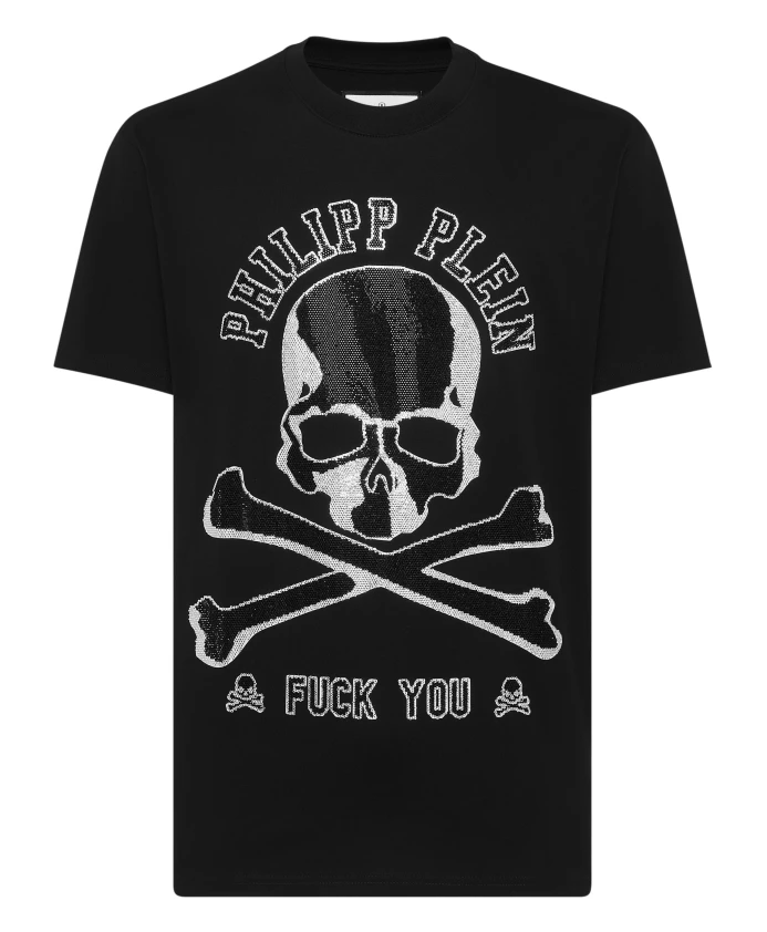 

Футболка с круглым вырезом и изображением черепа и костей. Philipp Plein, черный