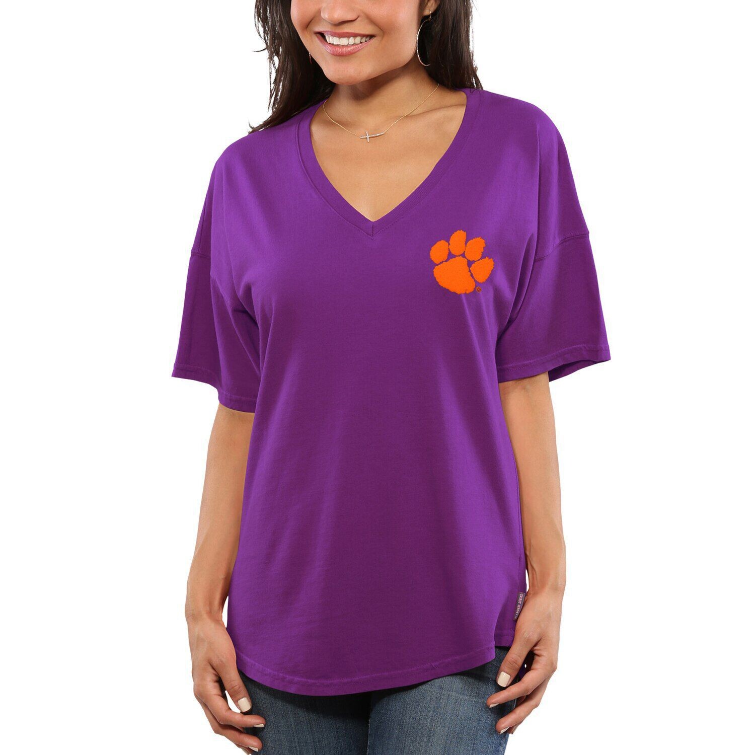

Женская фиолетовая футболка оверсайз из джерси Clemson Tigers Spirit, Фиолетовый, Женская фиолетовая футболка оверсайз из джерси Clemson Tigers Spirit
