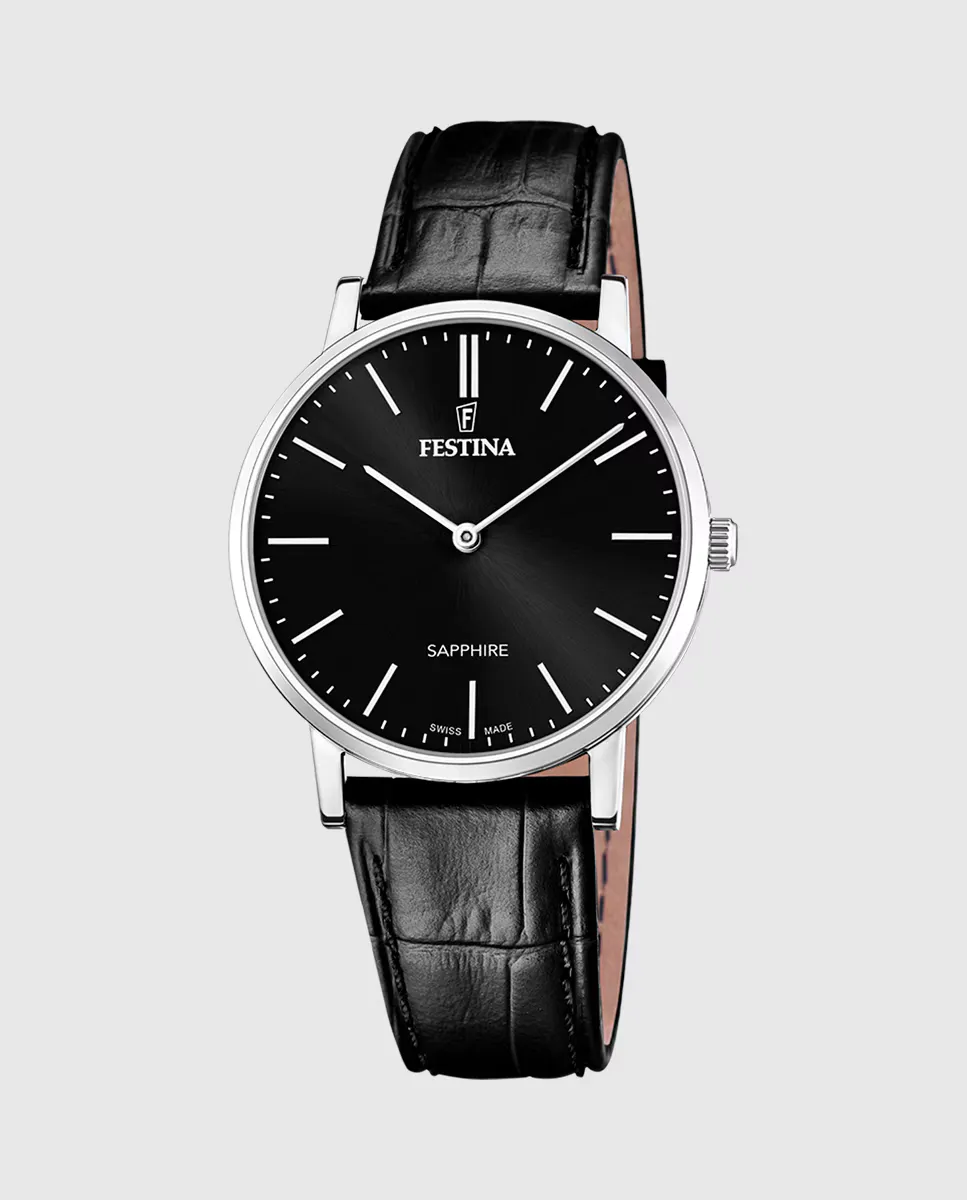 

F20012/4 Черные кожаные мужские часы Swiss Made Festina, черный