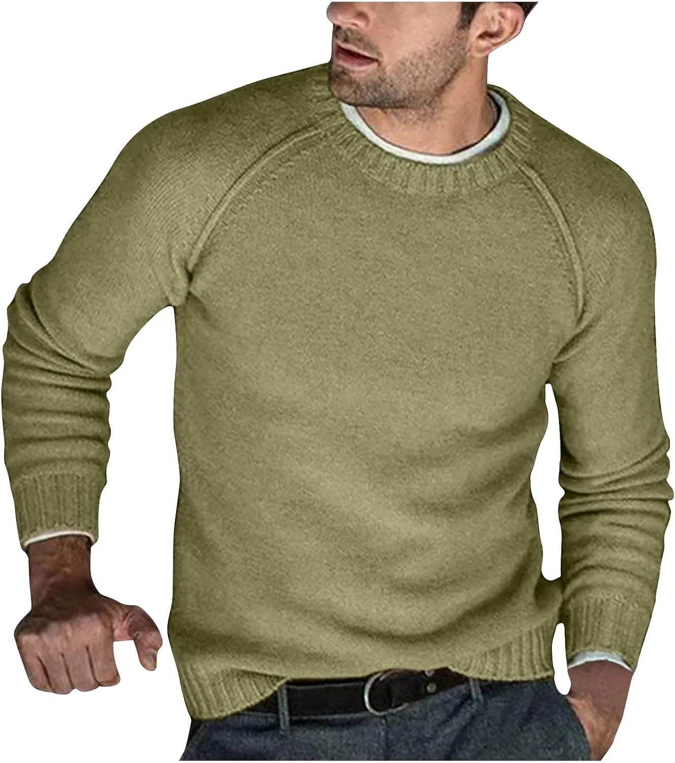 

Мужской свитер с регланными рукавами и круглым вырезом AQAYL