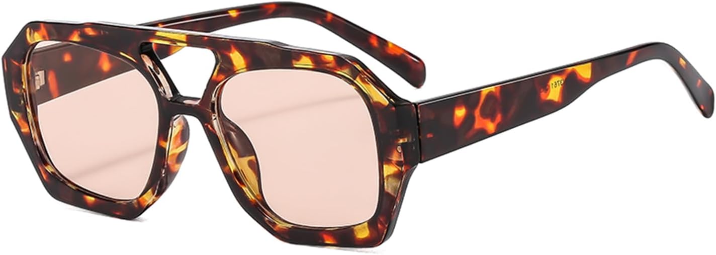 

Солнцезащитные очки YAMEIZE 70-х годов с двойной перемычкой и шестиугольной формой - ретро-очки-пилот, квадратные геометрические очки для вождения, для женщин и мужчин, Leopard Light Brown