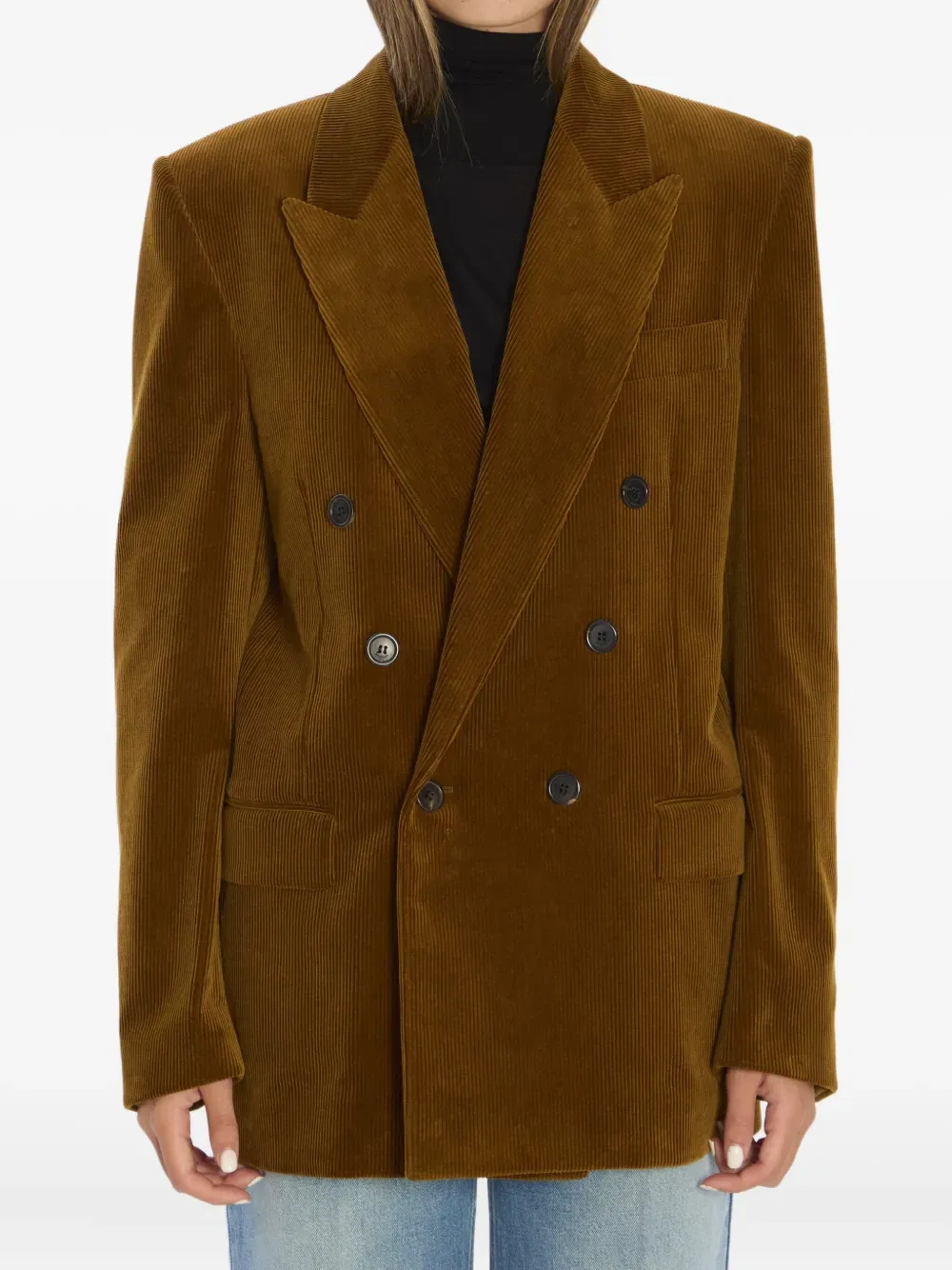 Вельветовый двубортный пиджак Saint Laurent, коричневый