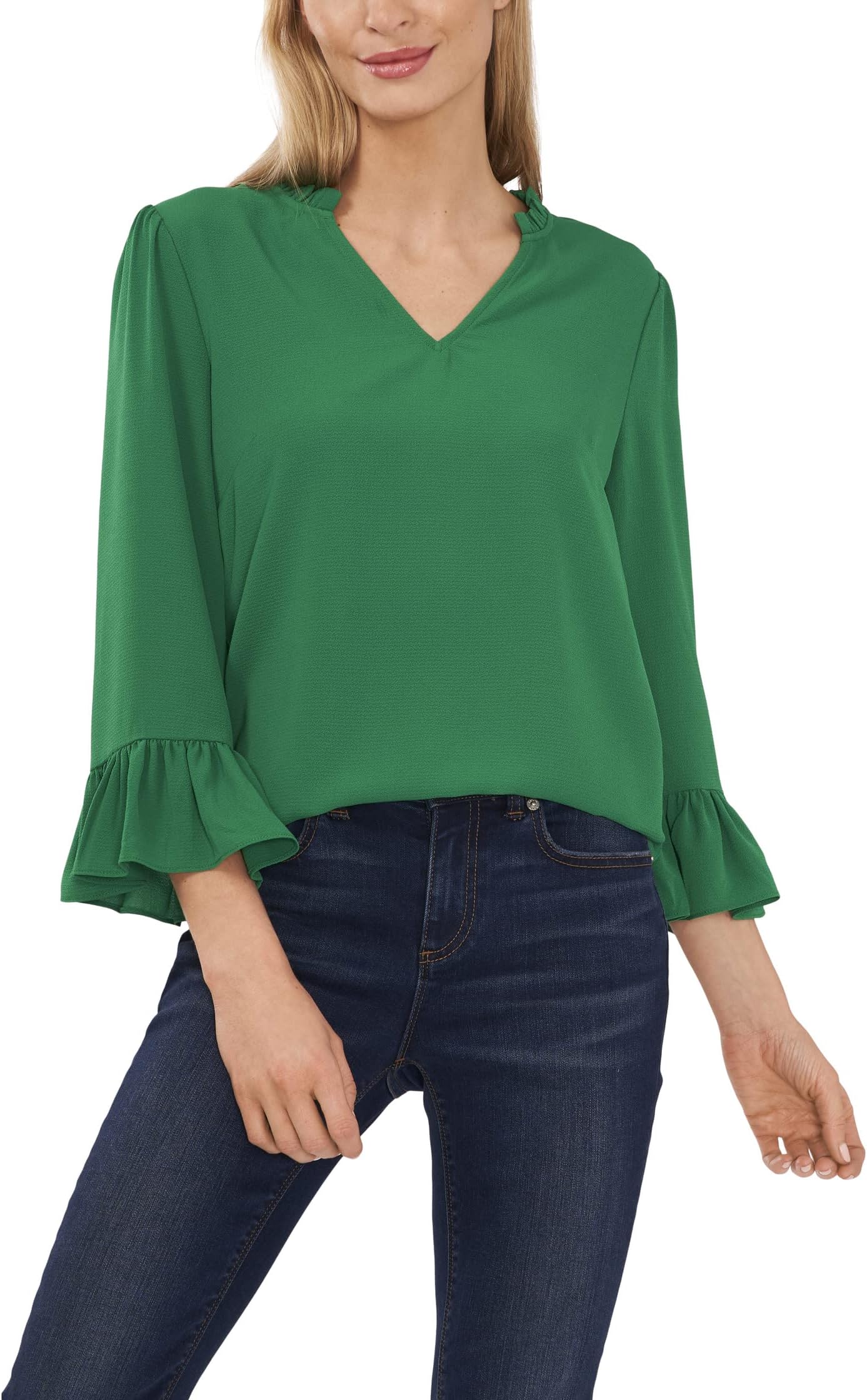 

Топ CeCe 3/4 Ruffled V-Neck Top, цвет Lush Green