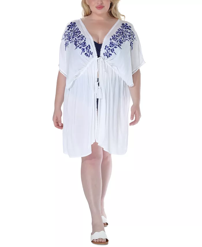 

Ravyia Платье-накидка с завязками на талии и вышивкой Plus Size Raviya, мультиколор