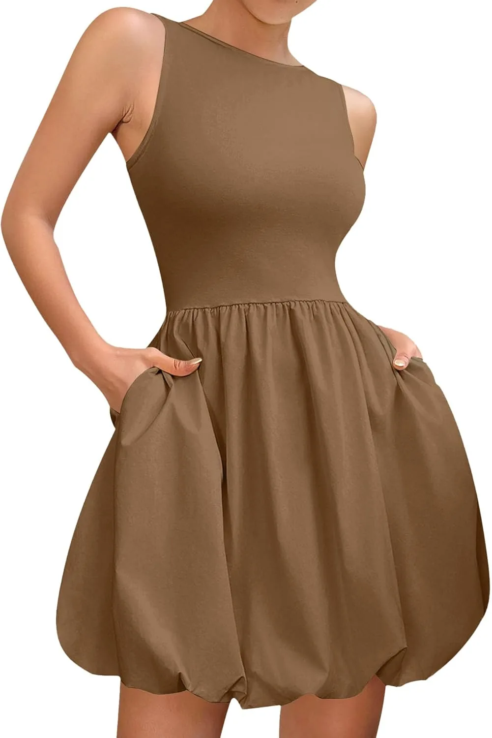 Мини-платья для женщин, летнее платье-футляр с круглым вырезом, оборками, без рукавов, элегантное повседневное летнее платье generic, хаки