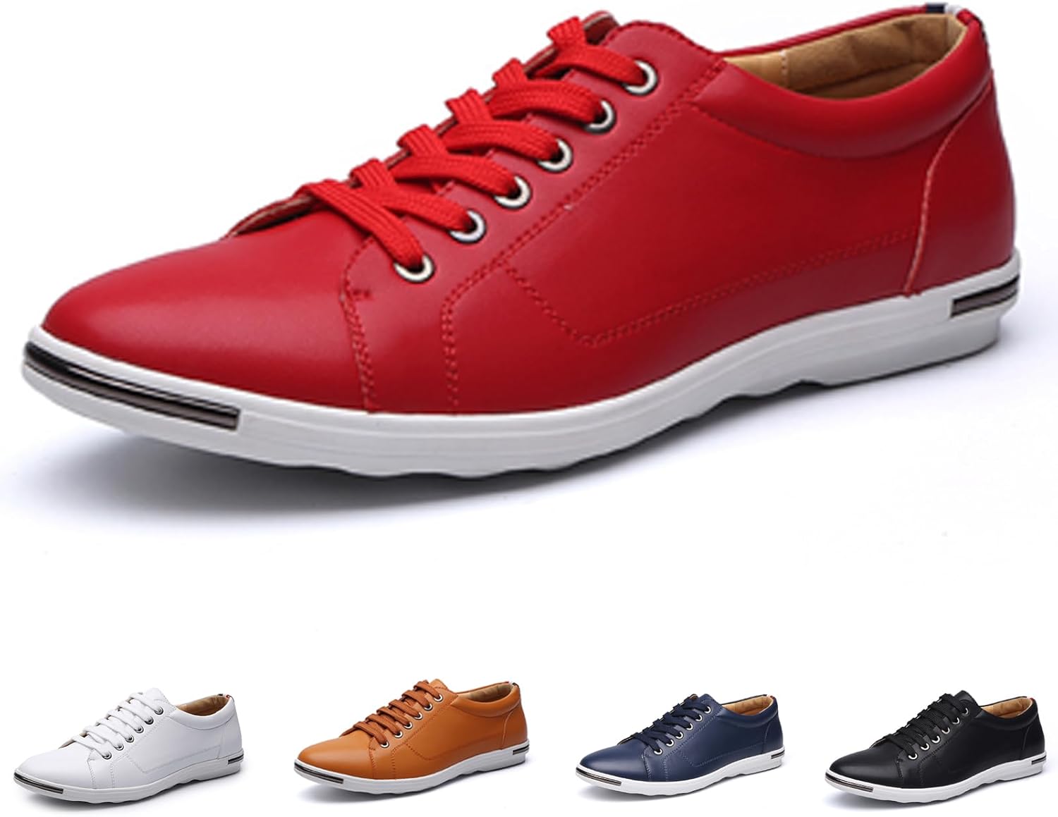 

Мужские плоские классические кроссовки из кожи с шнуровкой, округлым носком, мягкой подошвой, противоскользящие и повседневные спортивные туфли Nvbuke, красный