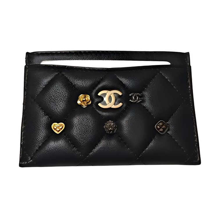 

CHANEL Женский держатель карт из овчины, черный