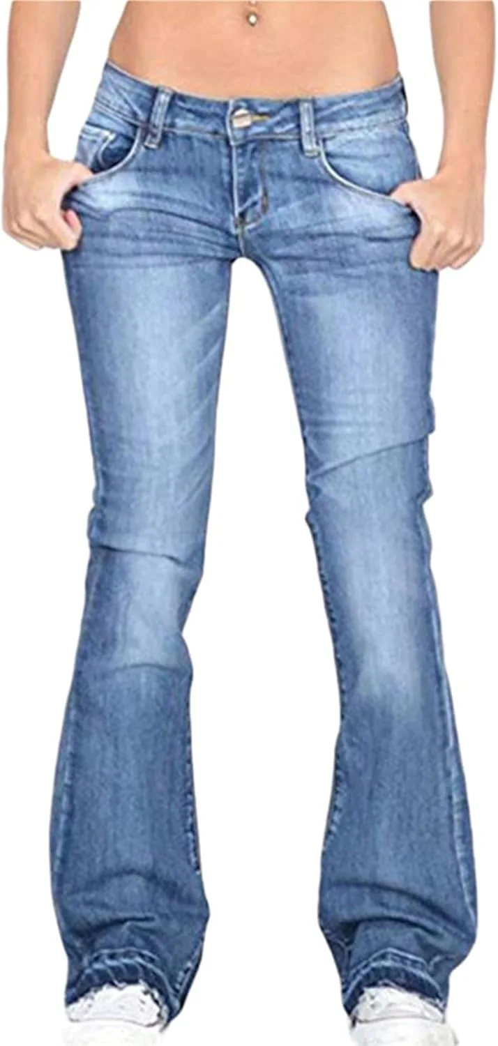 Andongnywell женские базовые джинсы bootcut mid rise stretch slim fit wide legs hem bell bottom flare