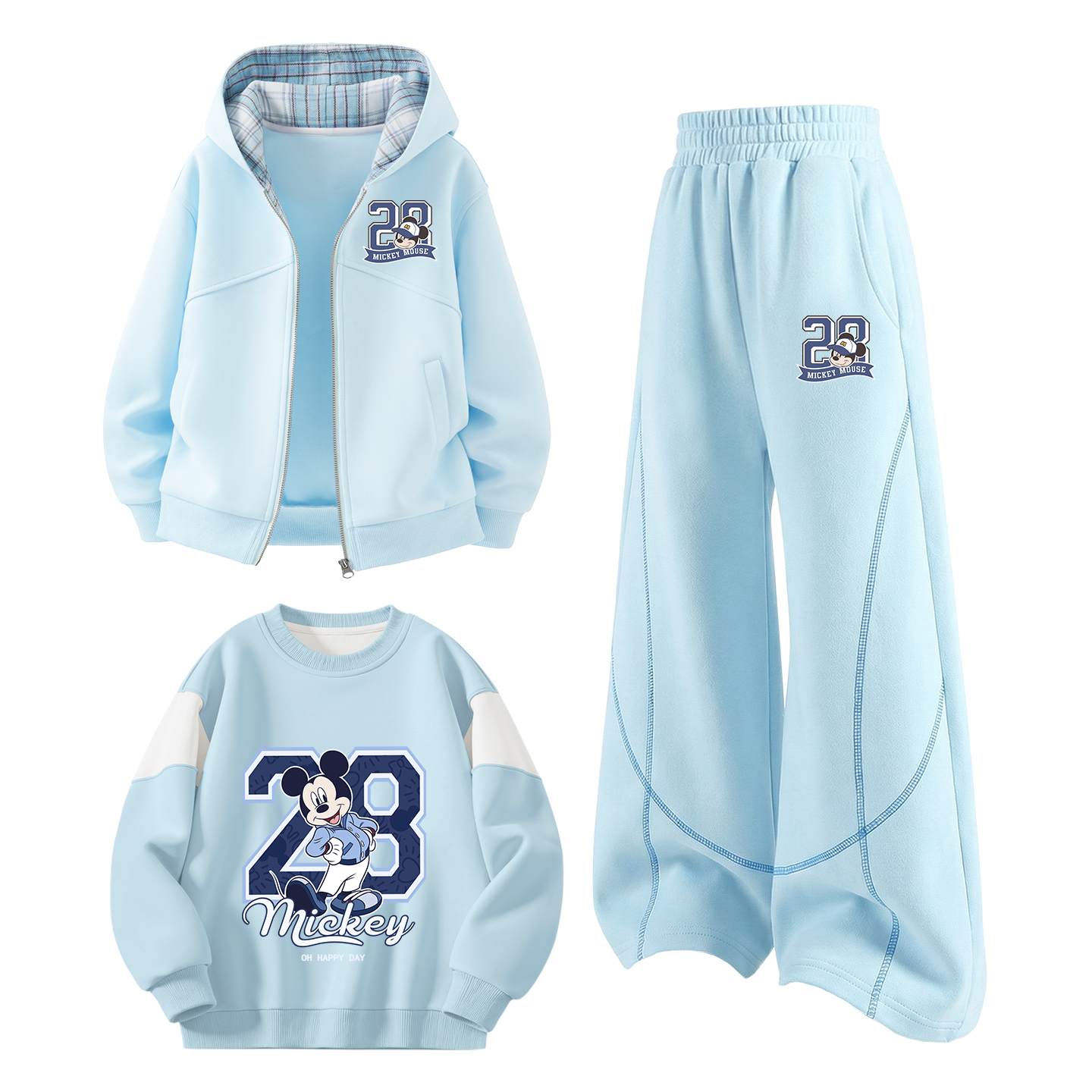 Детский спортивный комплект Casual из 3 предметов Disney, di pu ding k синий+di pu ding k белый heather серый+di pu ding синий — фото 3