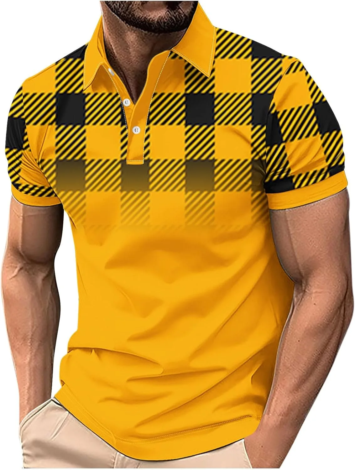 

Мужская рубашка с коротким рукавом и клетчатым принтом, дышащая ткань, современный стиль