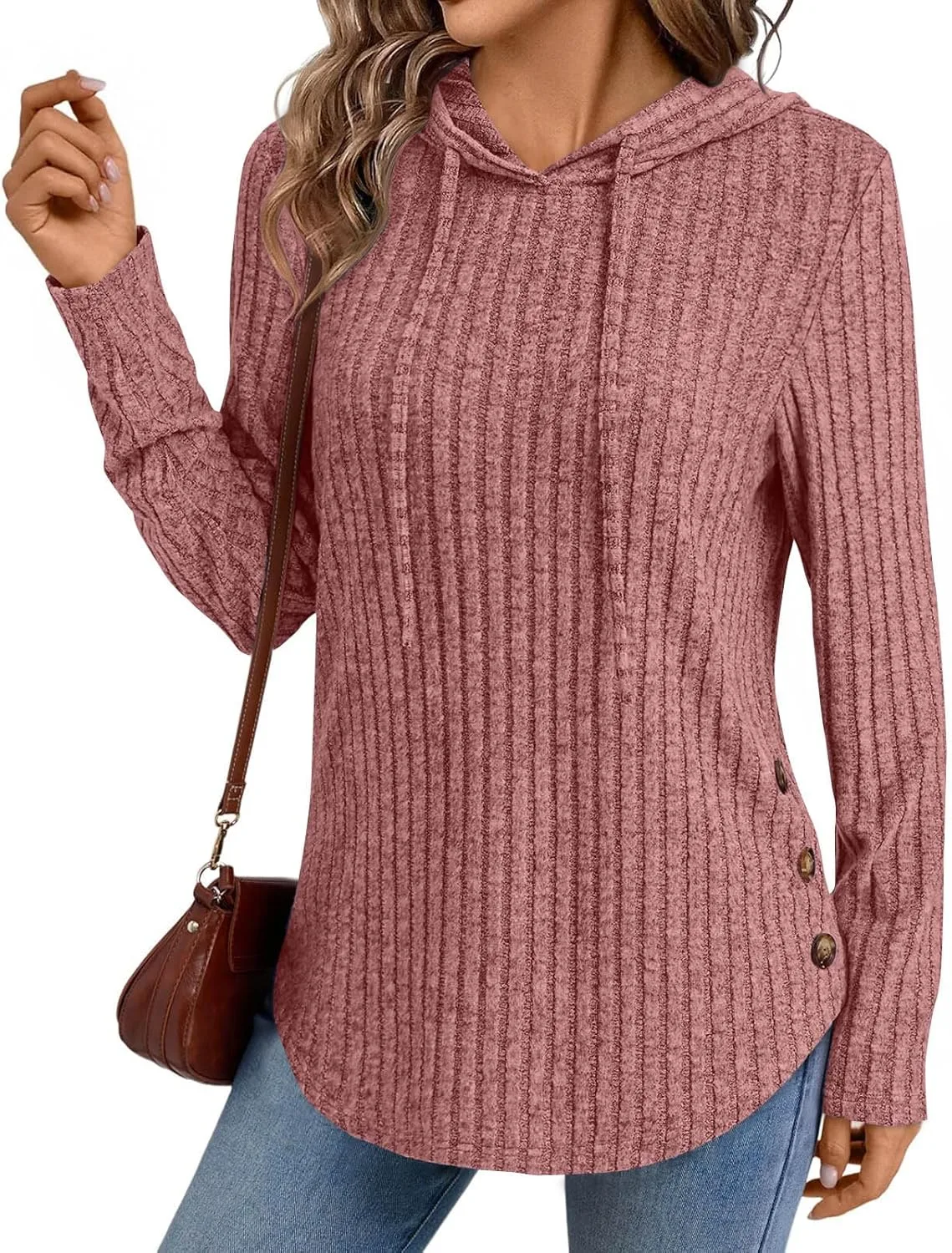 

Толстовка с капюшоном для женщин, Long Sleeve, Ribbed Knit, Loose Fit Kvsozwuty