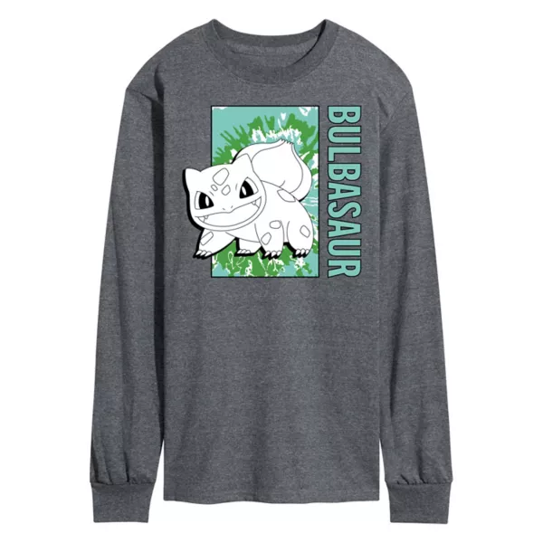 

Мужская футболка с длинным рукавом в стиле тай-дай с принтом Bulbasaur Licensed Character, серый