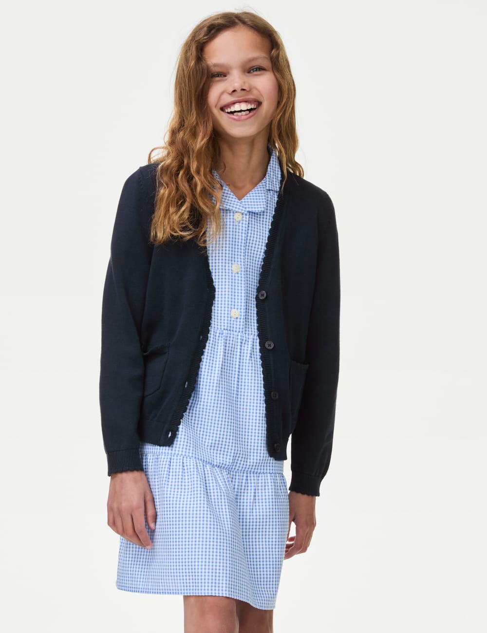

Школьный кардиган из чистого хлопка для девочек Marks & Spencer, темно-синий