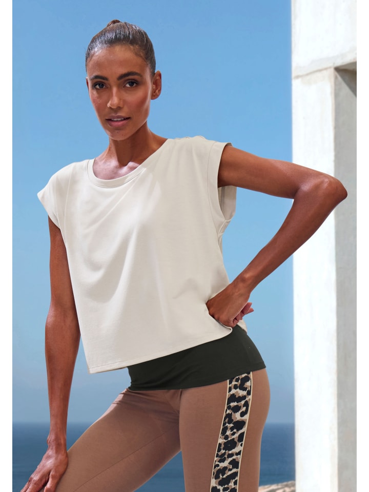 

LASCANA ACTIVE Футболка-накидка бежевого и черного цвета, Черный, LASCANA ACTIVE Футболка-накидка бежевого и черного цвета