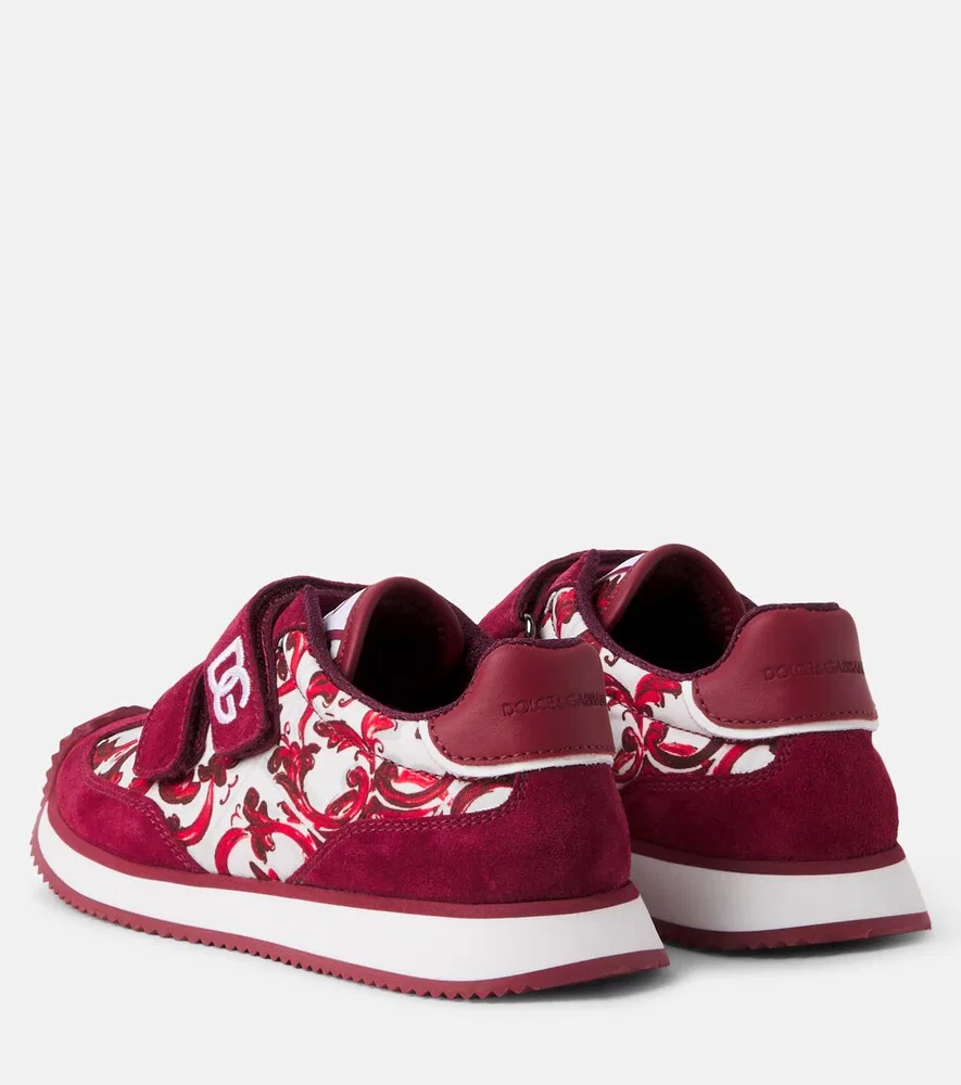 Кроссовки с отделкой из майолики и замши Dolce&Gabbana Kids, бургунди — фото 3