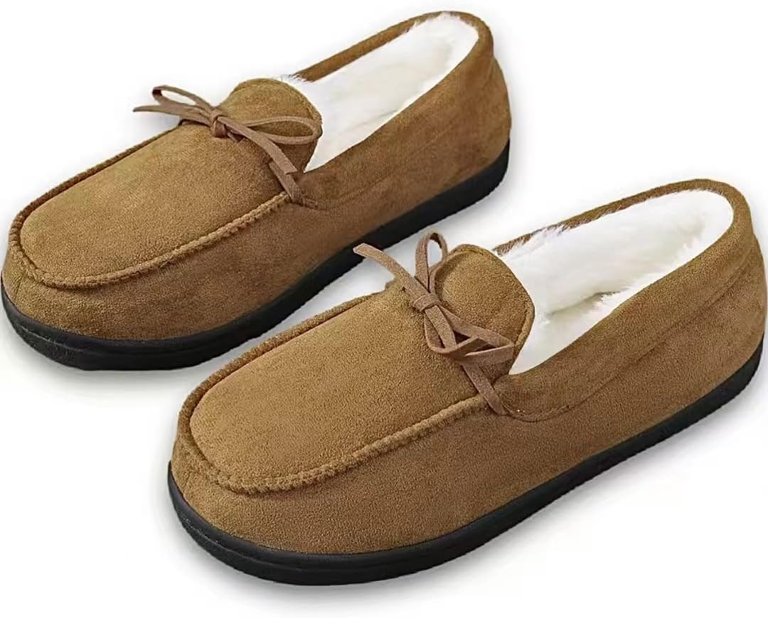 

Унисекс-тапочки AuraGlor для женщин и мужчин - уютная подкладка из искусственного меха, домашние тапочки с эффектом памяти, нескользящая резиновая подошва, классические мокасины из замши для дома и улицы, коричневый