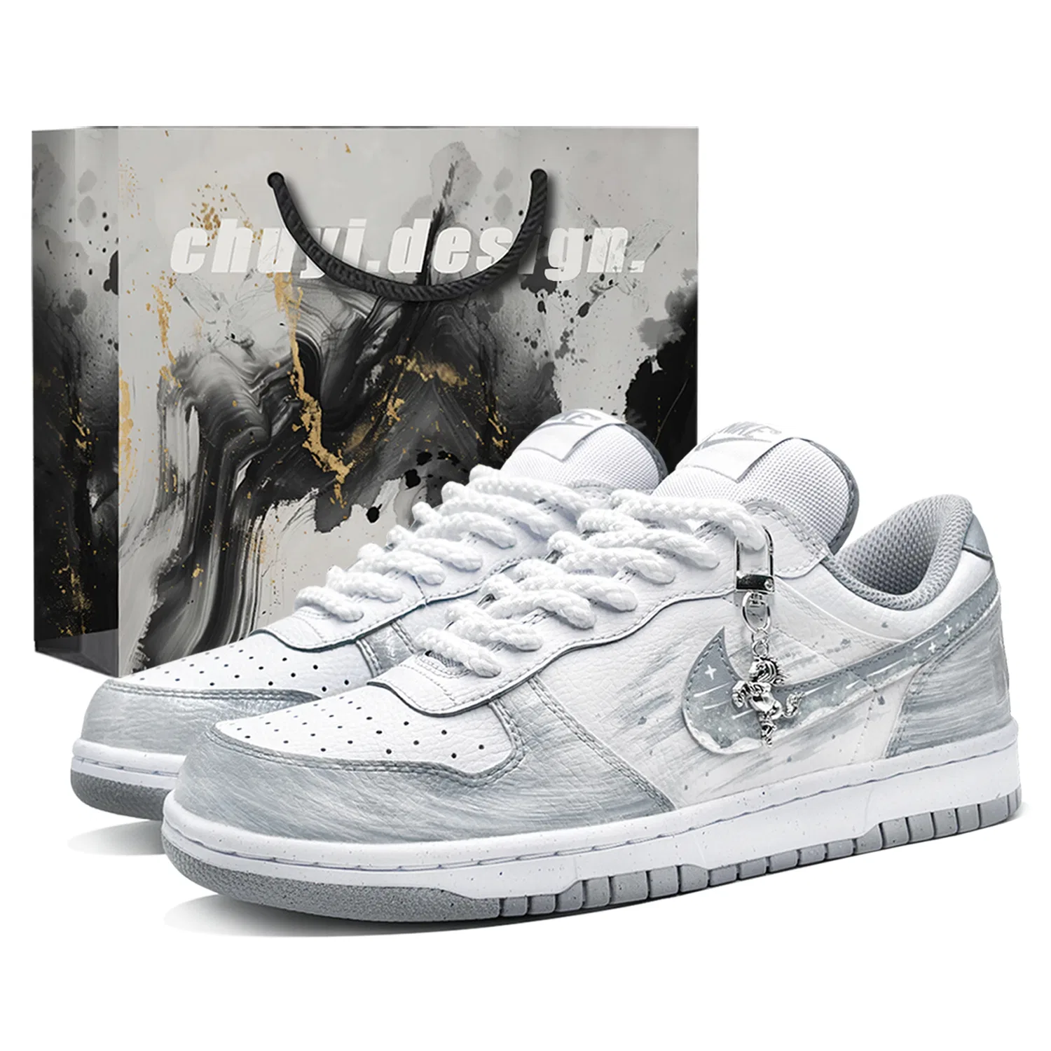 Кроссовки кожаные Nike Big Low серо-белые