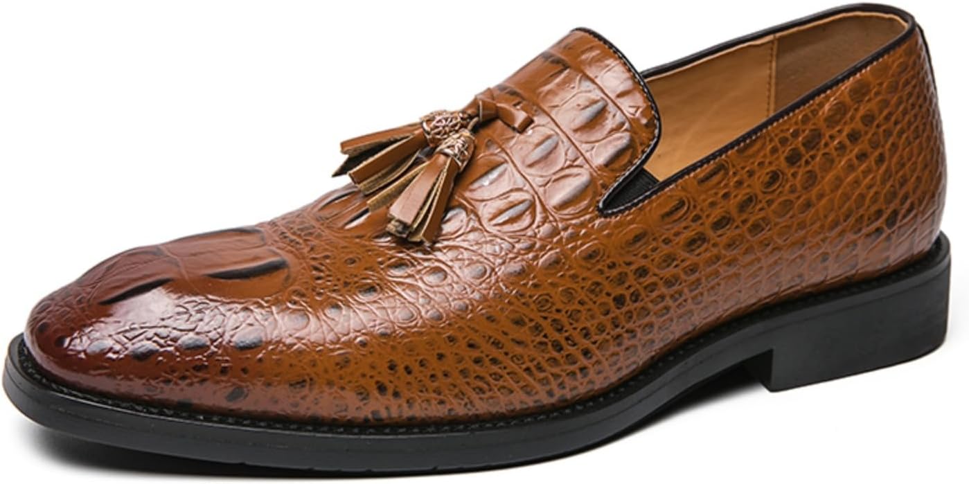 

Мужские роскошные лоферы с кисточками из искусственной кожи крокодила, удобные легкие туфли без шнуровки с нескользящей подошвой, подходят для смокинга, деловых встреч, свадеб, официальных мероприятий, работы и прогулок, вечеринок Yrzhgdl, корич...
