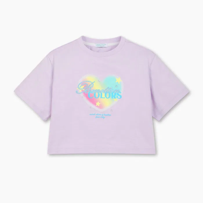 Детская укороченная футболка 5/8 летняя лавандовая от Benetton Kids