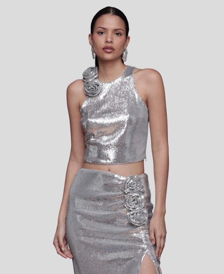 

Женский топ без рукавов с аппликацией в виде роз Avec Les Filles, Silver