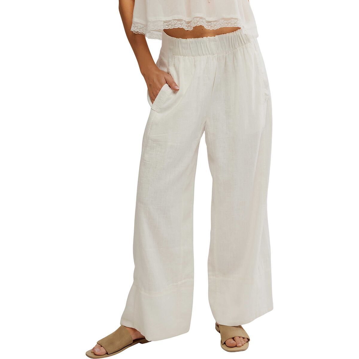 

Длинные брюки из льна на резинке Free People, белый