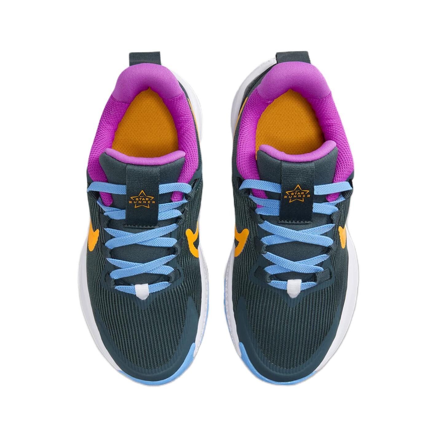 Кроссовки детские Star Runner 4 PS Low-top Deep Jungle / Super Violet / Steam Green / Sundial Nike, зеленый — фото 4
