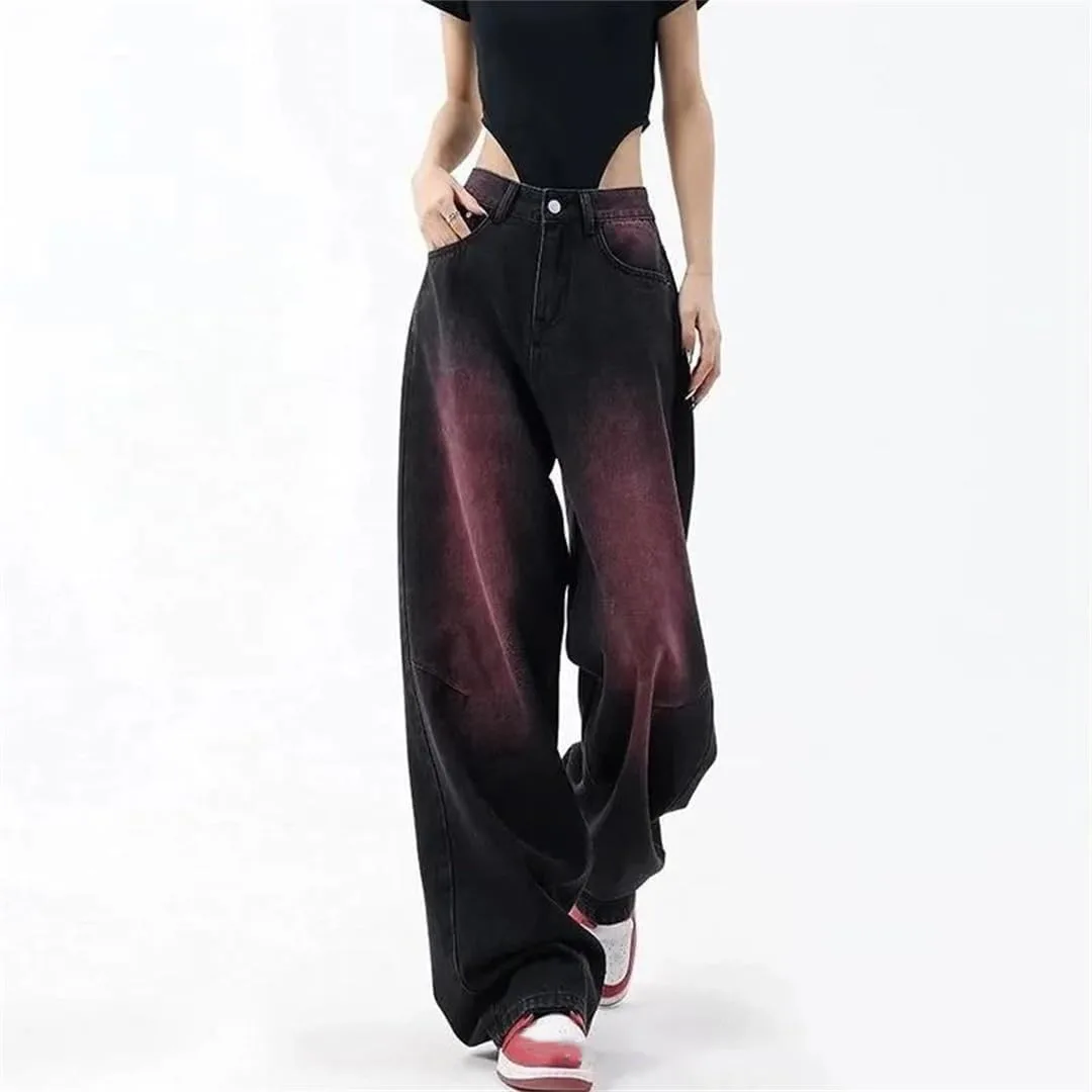 Женские джинсы с высокой талией зимние широкие прямые брюки casual Generic, фиолетовый — фото 3