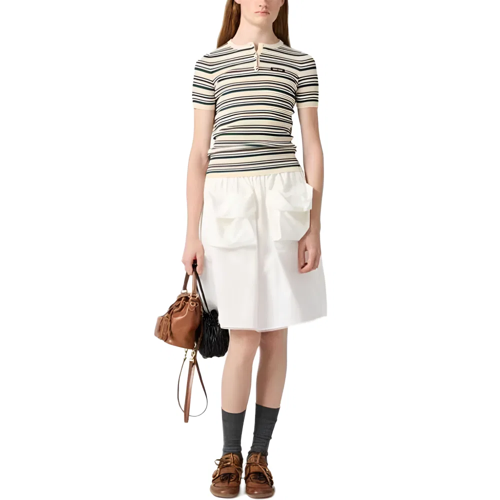 Футболка с круглым вырезом в полоску MIU MIU, Neutral Color — фото 3